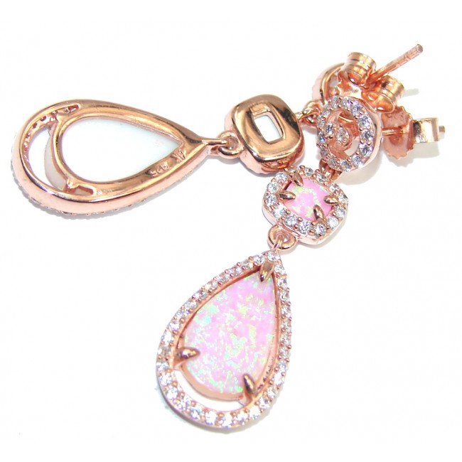 Very Elegant AAA Pink Fire Opal & White Topaz, Rose Gold Plated Sterling Silver earrings