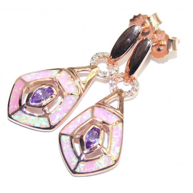 Genuine AAA Cubic Zirconia & Pink Fire Opal & White Topaz, Rose Gold Plated Sterling Silver earrings