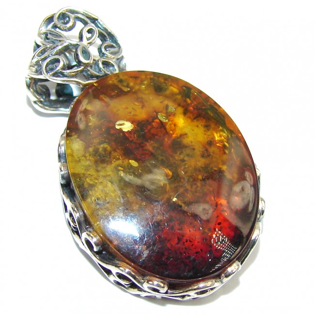 Genuine AAA Brown Baltic Polish Amber Sterling Silver Pendant