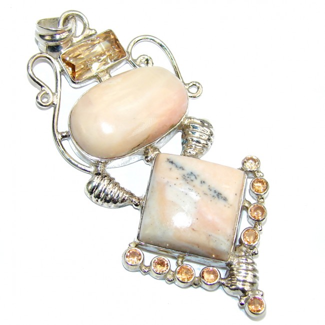 Big! Delicate AAA Pink Opal Sterling Silver Pendant