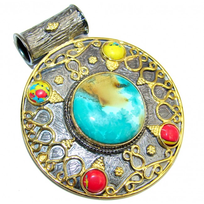 Amazing Green Turquoise, Rose Plated, Rhodium Plated Sterling Silver Pendant