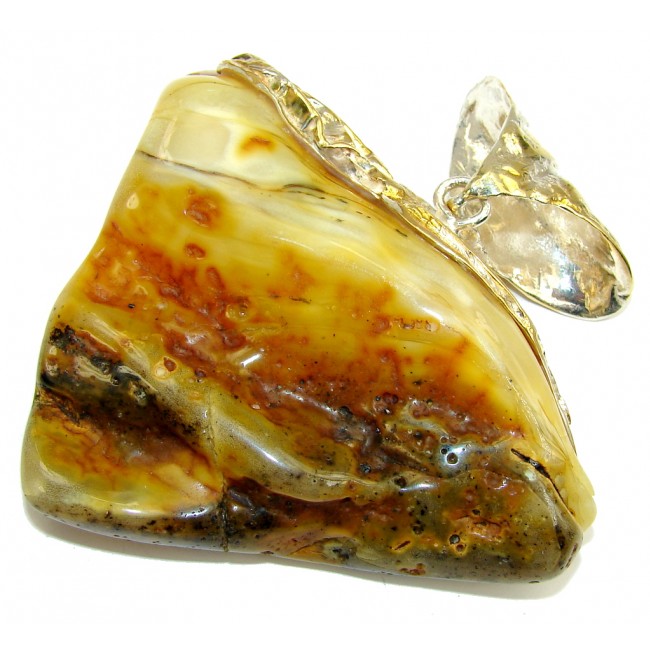 Huge! Incredible AAA Brown Baltic Polish Amber, Gold Plated Sterling Silver Pendant