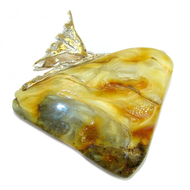 Huge! Incredible AAA Brown Baltic Polish Amber, Gold Plated Sterling Silver Pendant
