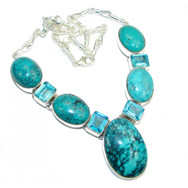 Secret Beauty AAA Blue Turquoise Sterling Silver Necklace
