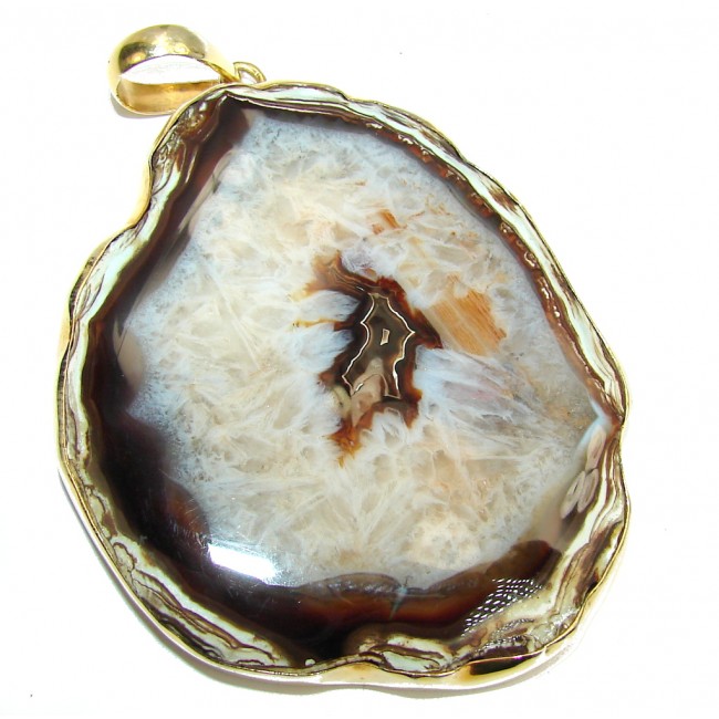 Huge! Fashion Brown Agate, Gold Plated Sterling Silver Pendant