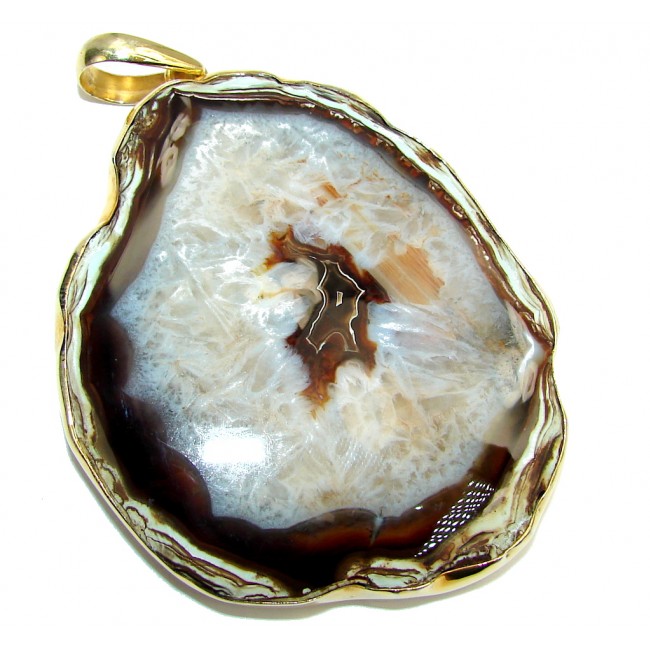 Huge! Fashion Brown Agate, Gold Plated Sterling Silver Pendant