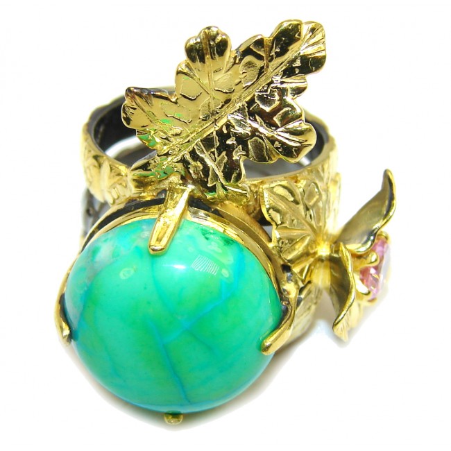Stunning Green Turquoise, Gold Plated, Rhodium Plated Sterling Silver Ring s. 7