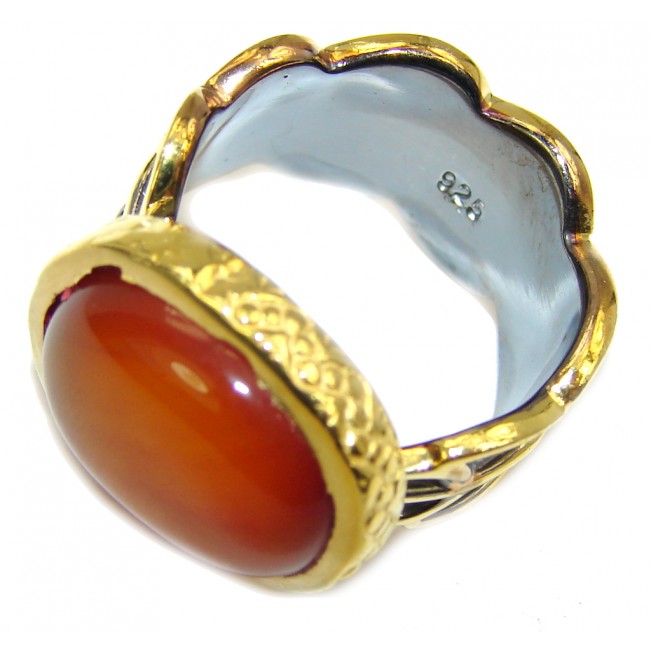 Delicate AAA Orange Carnelian, Gold Plated, Rhodium Plated Sterling Silver ring s. 6
