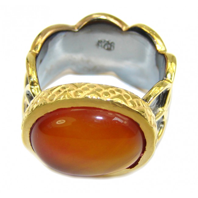 Delicate AAA Orange Carnelian, Gold Plated, Rhodium Plated Sterling Silver ring s. 6