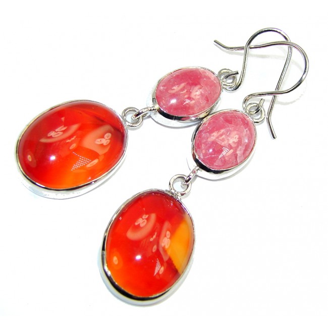 Amazing Pink Rhodochrosite & Carnelian Sterling Silver earrings