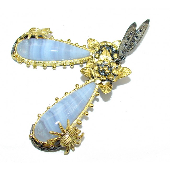 River Secret AAA Blue Lace Agate, Gold Plated, Rhodium PLated Sterling Silver earrings / Long