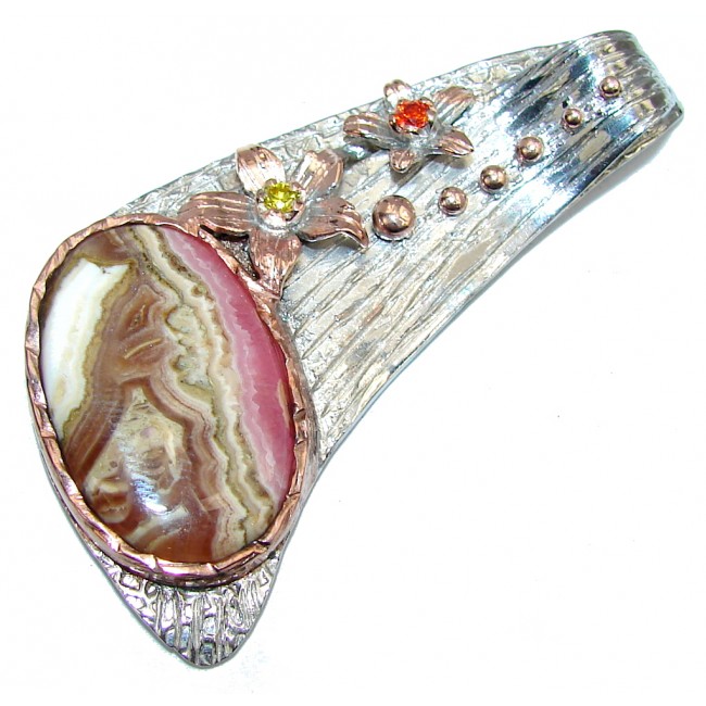 Magic Lake Rhodochrosite, partially Rose Gold Plated Sterling Silver Pendant