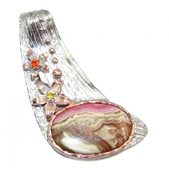 Magic Lake Rhodochrosite, partially Rose Gold Plated Sterling Silver Pendant