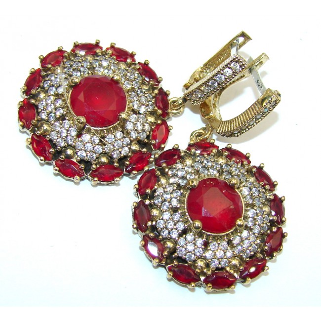 Big Victorian Style Created Red Garnet Sterling Silver earrings