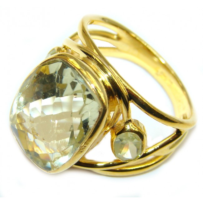 Delicate Green Amethyst Gold Plated Sterling Silver ring s. 8