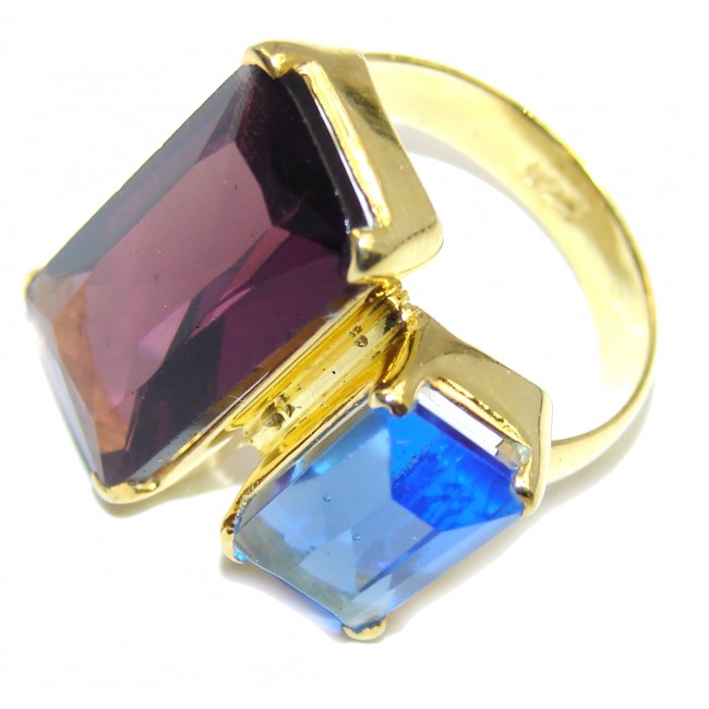 Delicate Multicolored Quartz Gold Plated Sterling Silver ring s. 6 3/4