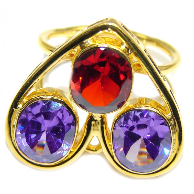 Delicate Multicolored Quartz Gold Plated Sterling Silver ring s. 8