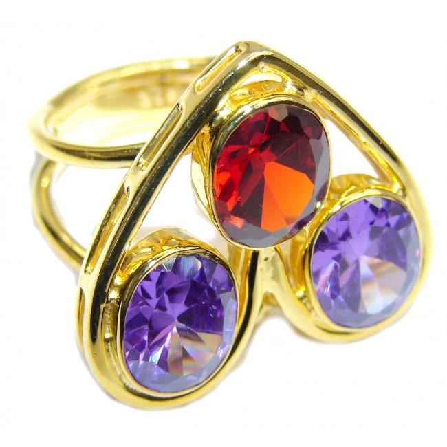 Delicate Multicolored Quartz Gold Plated Sterling Silver ring s. 8