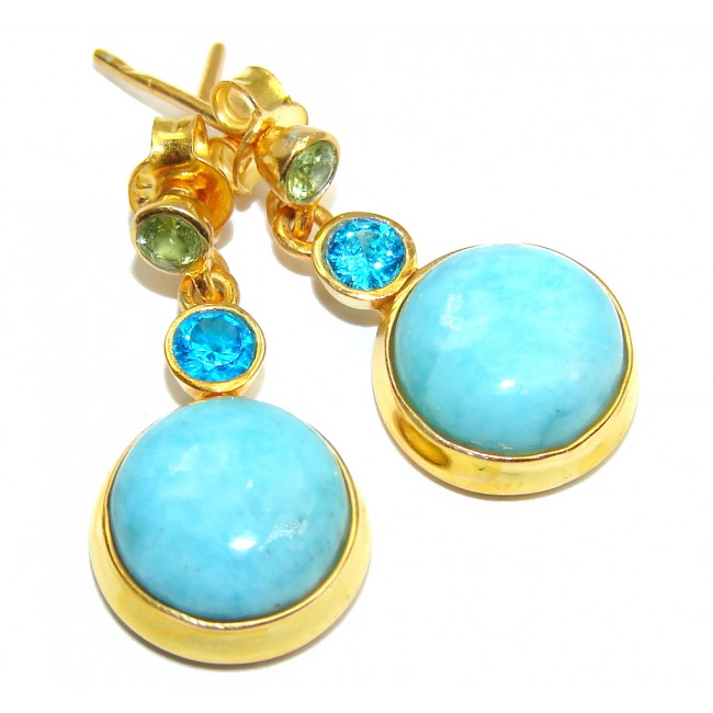 Secret AAA Blue Larimar & Blue Topaz & Peridot Gold Plated Sterling Silver earrings