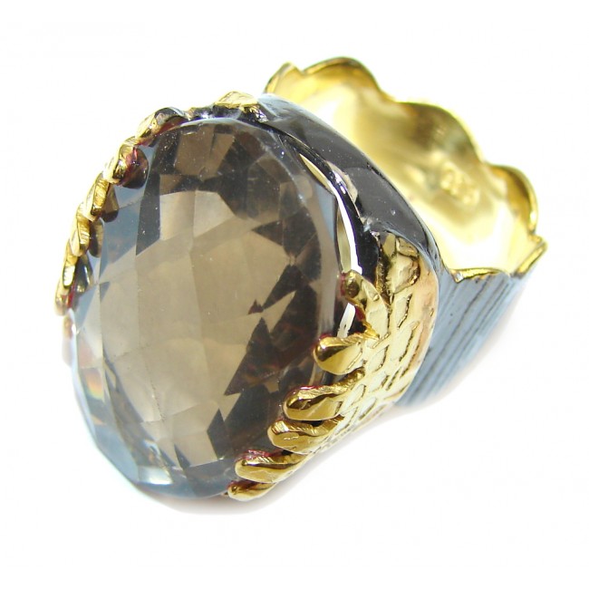 Beautiful Champagne Smoky Topaz Gold Rhodium plated Sterling Silver Ring s. 6