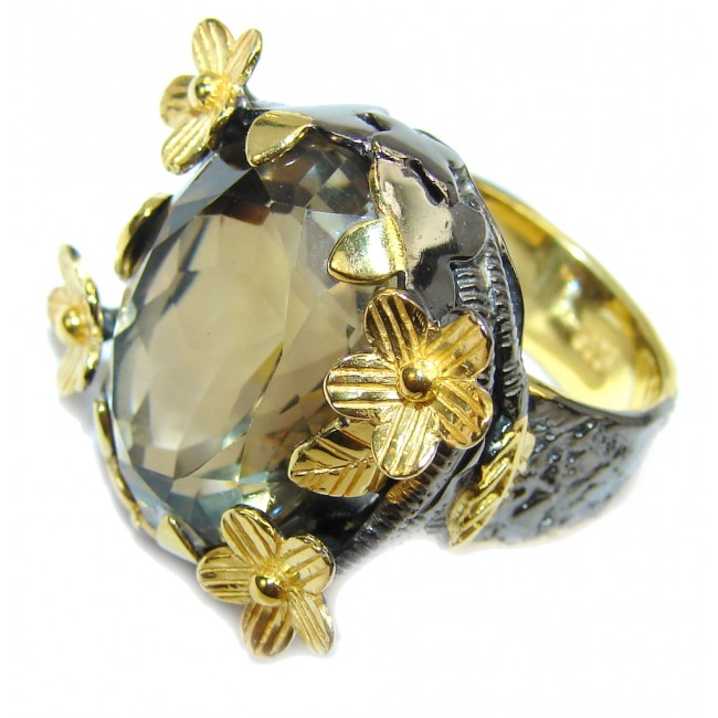 Beautiful Garden Champagne Topaz Gold Rhodium plated Sterling Silver Ring s. 8
