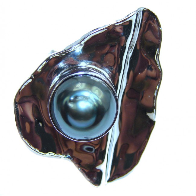 Stylish Modern Black Pearl Sterling Silver Ring s. 8