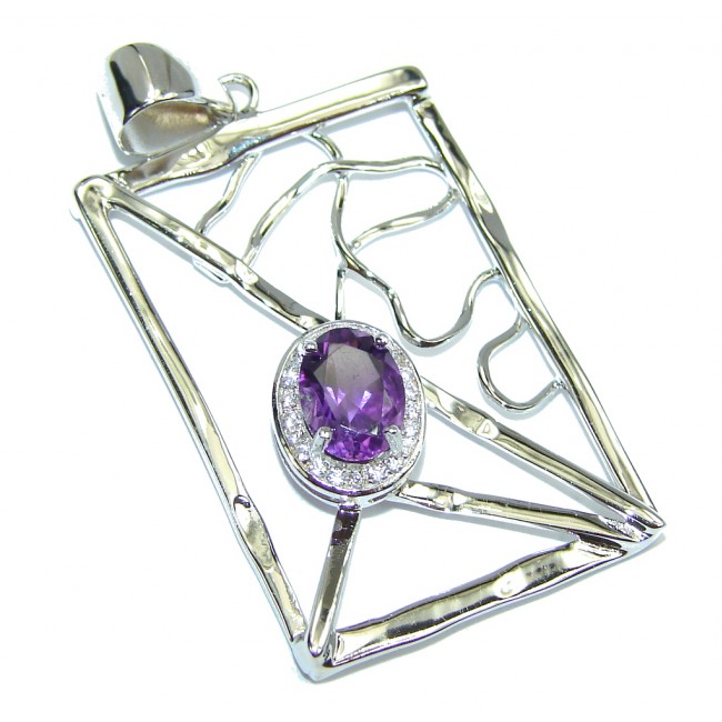 Stunning AAA Amethyst Hammered Sterling Silver Pendant