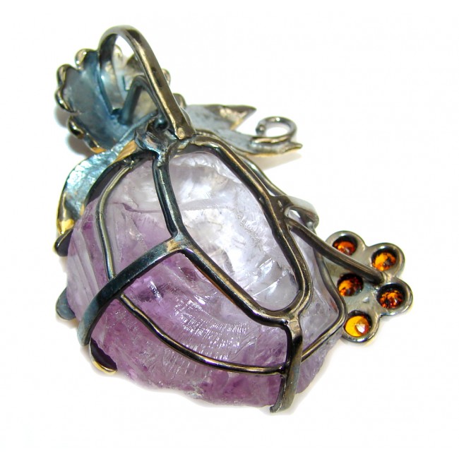 Back to Nature Rough Purple Amethyst Gold Over Sterling Silver Pendant