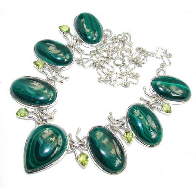 Very Unusual AAA Green Malachite Sterling Silver necklace