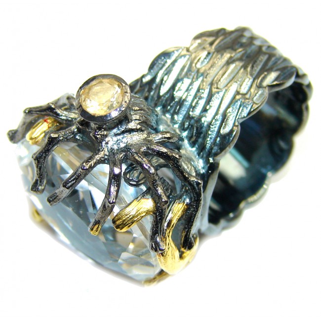 Spider AAA White Topaz Gold Rhodium plated over Sterling Silver Handcrafted Ring s. 6