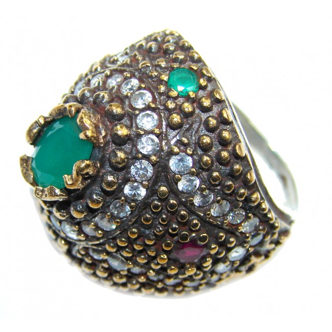 Perfect Green Emerald Sterling Silver Ring s. 7 1/4