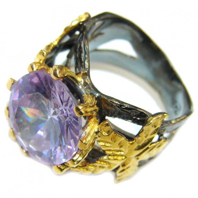 Very Elegant Purple Cubic Zirconia Gold Rhodium over Sterling Silver Ring s. 8
