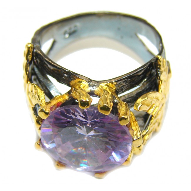 Very Elegant Purple Cubic Zirconia Gold Rhodium over Sterling Silver Ring s. 8