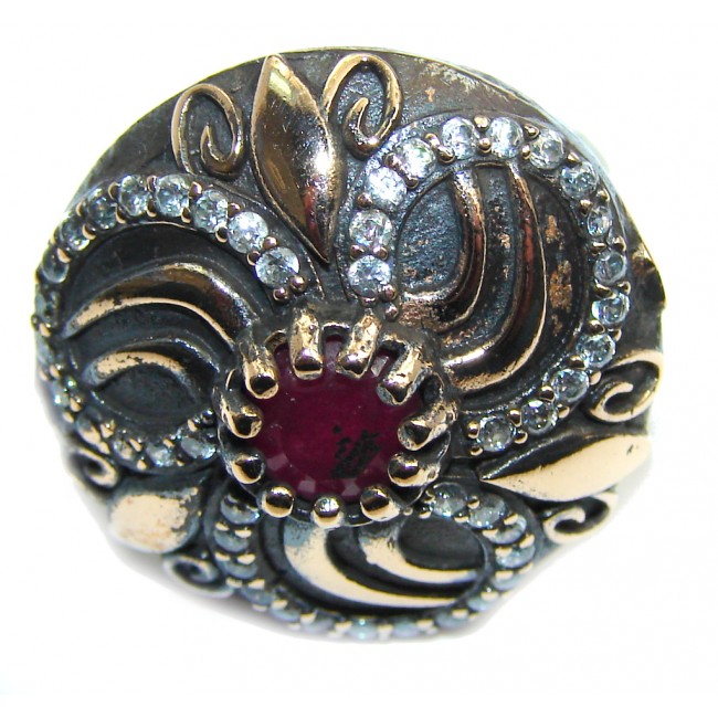 Victorian Style Pink Ruby & White Topaz Sterling Silver ring; s. 8
