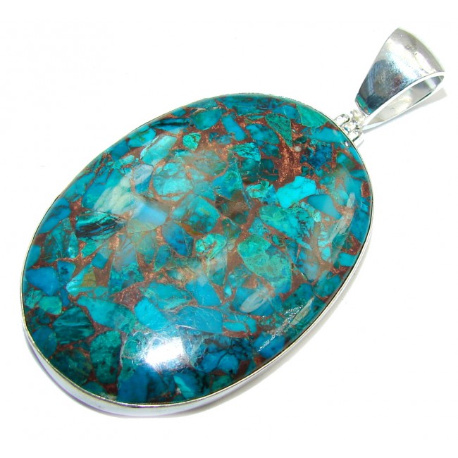 Amazing Crashed Blue Azurite with Copper Vains Sterling Silver Pendant