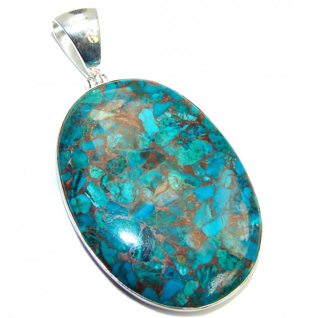 Amazing Crashed Blue Azurite with Copper Vains Sterling Silver Pendant