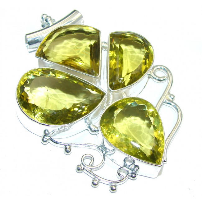 Trully Large Created Yellow Citrine Sterling Silver Pendant