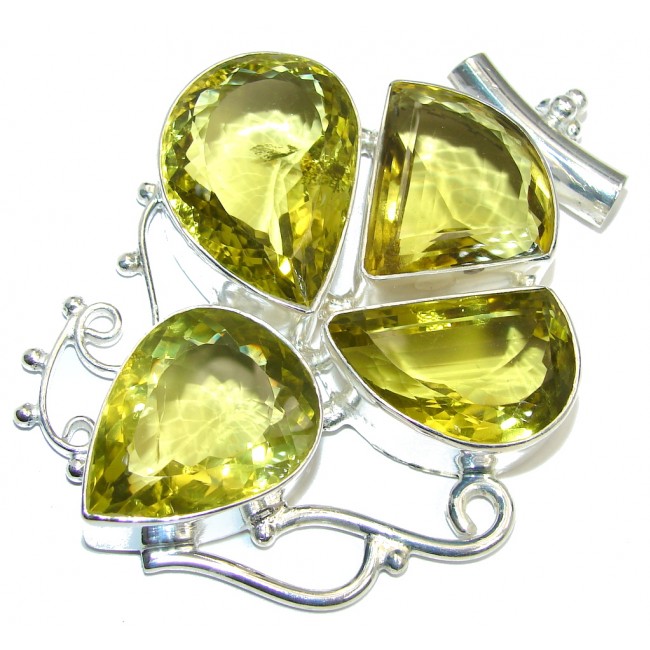 Trully Large Created Yellow Citrine Sterling Silver Pendant