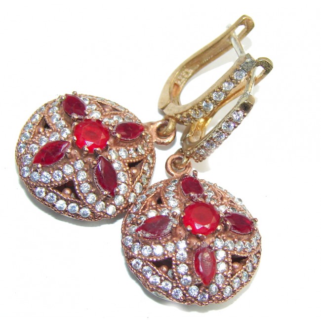 Victorian Style Red Ruby Quartz & White Topaz Sterling Silver earrings