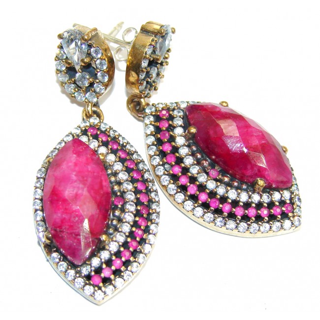 Victorian Style Red Ruby & White Topaz Sterling Silver earrings