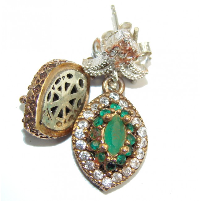 Victorian Style Created Emerald & White Topaz Sterling Silver earrings