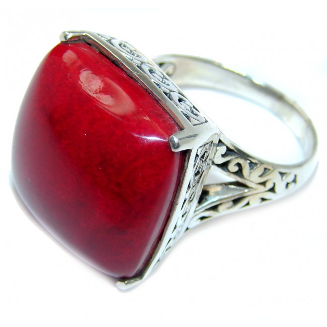 Big Love Power Red Fossilized Coral Sterling Silver ring s. 8 1/2