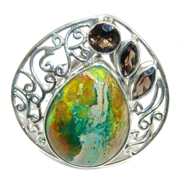 Natural Beauty Green Peruvian Opal Sterling Silver ring s. 7