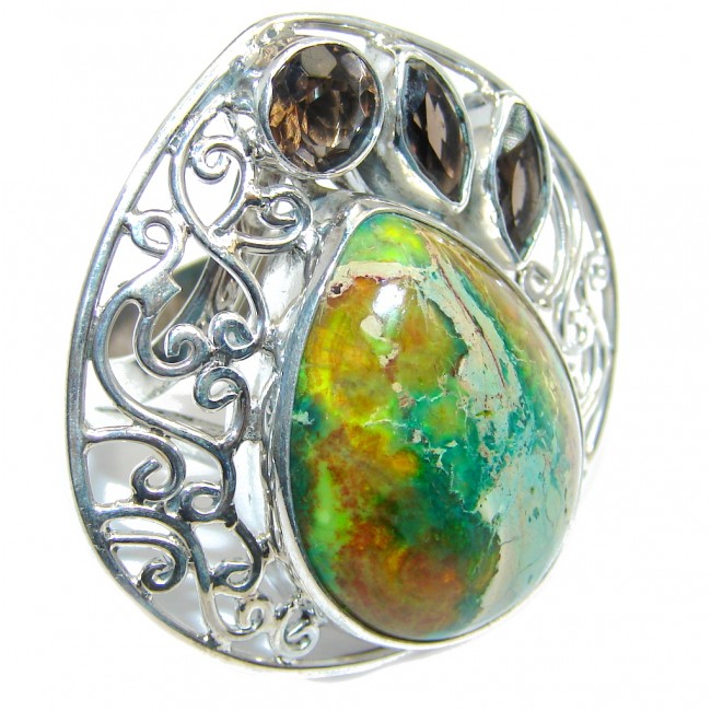 Natural Beauty Green Peruvian Opal Sterling Silver ring s. 7