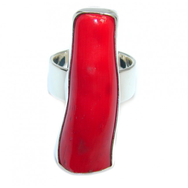Big! Classic Beauty Red Fossilized Coral Sterling Silver ring s. 8 1/4