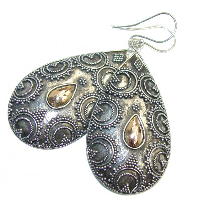 Very long Exotic Design Copper plated over Oxidized Sterling Silver earrings