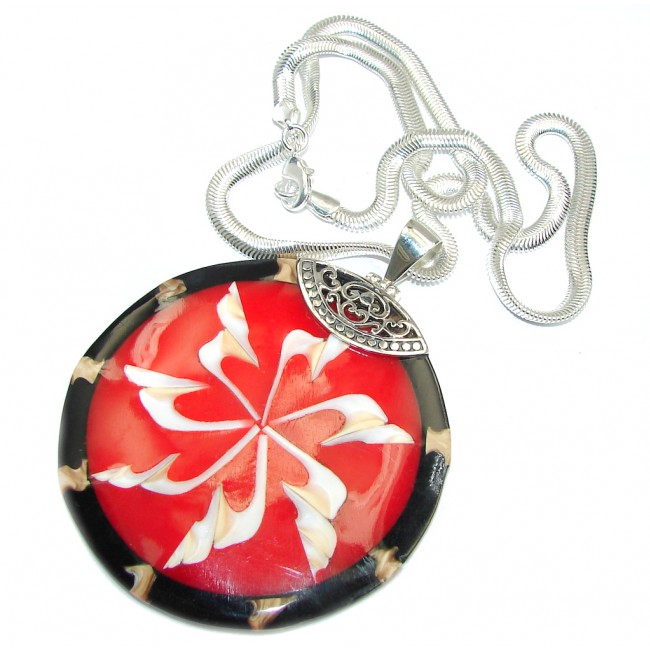 Protective Shield Red Ocean Shell Sterling Silver necklace