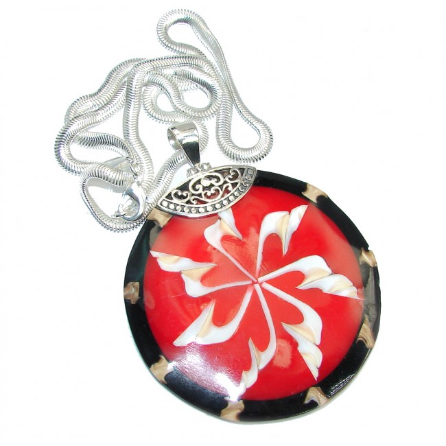 Protective Shield Red Ocean Shell Sterling Silver necklace