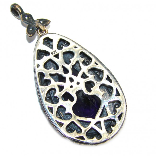 Perfect created Sapphire & White Topaz Sterling Silver Pendant