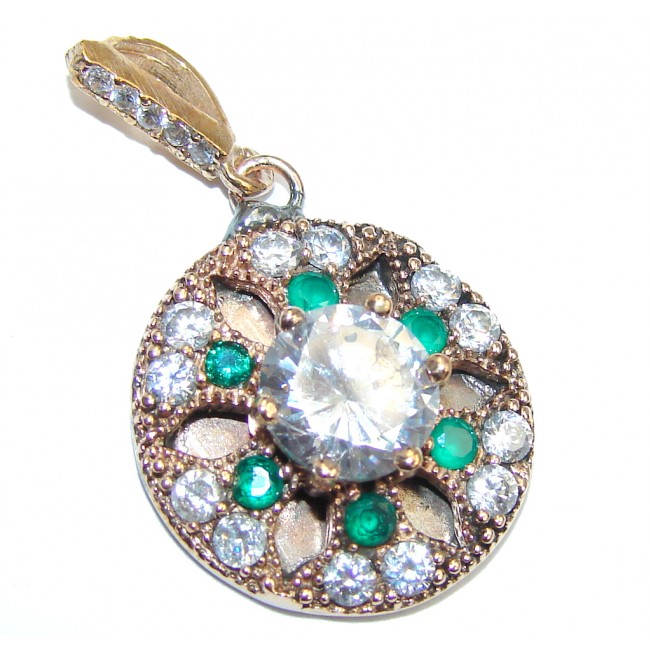Perfect created Emerald & White Topaz Sterling Silver Pendant